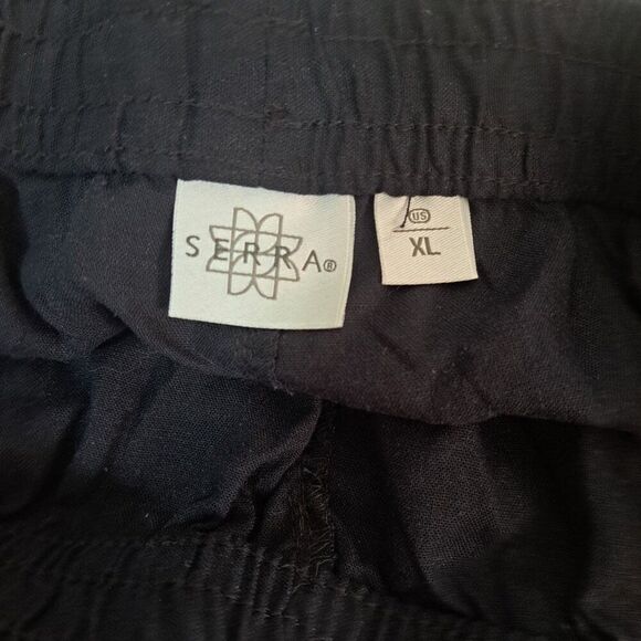 Serra Women's Black Linen Blend Pull on Elastic Waist Lounge Travel Pants XL - Picture 6 of 8